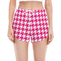 Hot Pink And White Houndstooth Print Women's Split Running Shorts