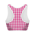 Hot Pink And White Houndstooth Print Women's Sports Bra