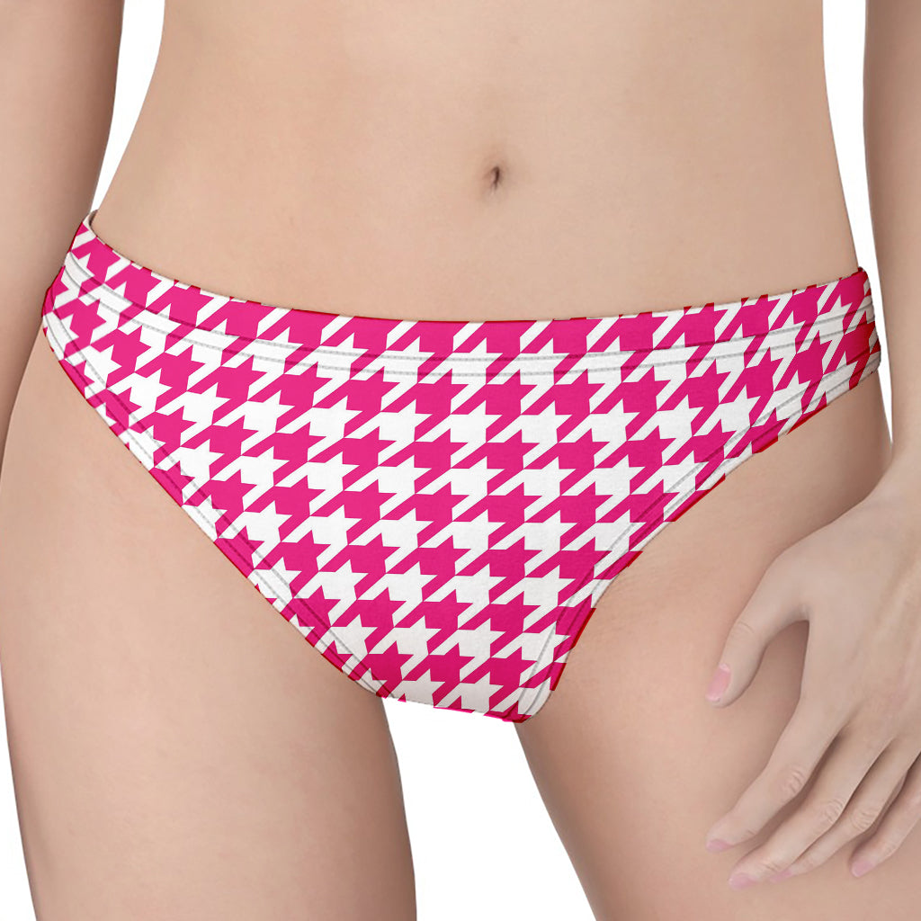 Hot Pink And White Houndstooth Print Women's Thong