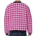 Hot Pink And White Houndstooth Print Zip Sleeve Bomber Jacket