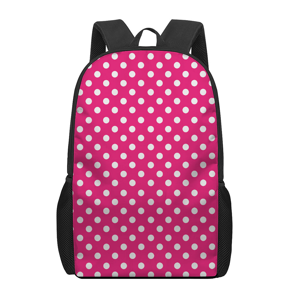 Hot Pink And White Polka Dot Print 17 Inch Backpack