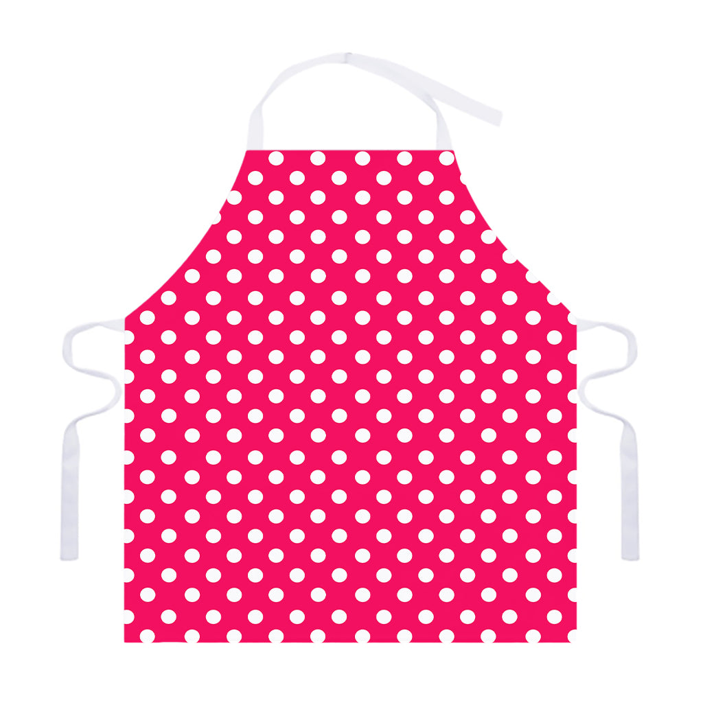 Hot Pink And White Polka Dot Print Adjustable Apron