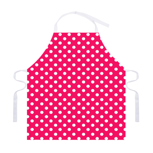 Hot Pink And White Polka Dot Print Adjustable Apron