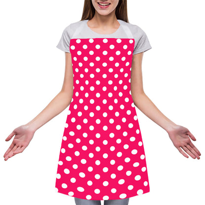 Hot Pink And White Polka Dot Print Adjustable Apron