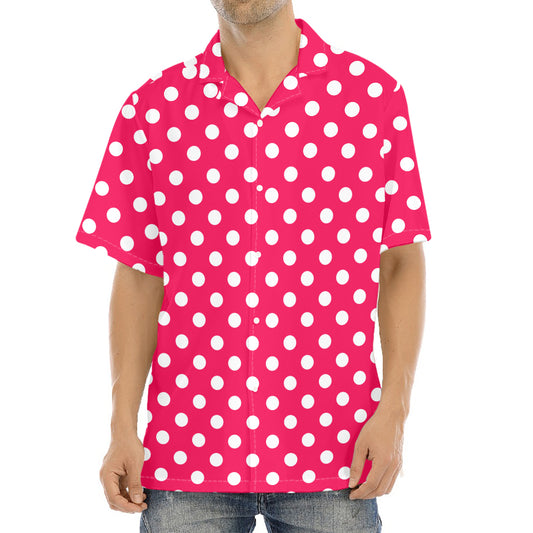 Hot Pink And White Polka Dot Print Aloha Shirt