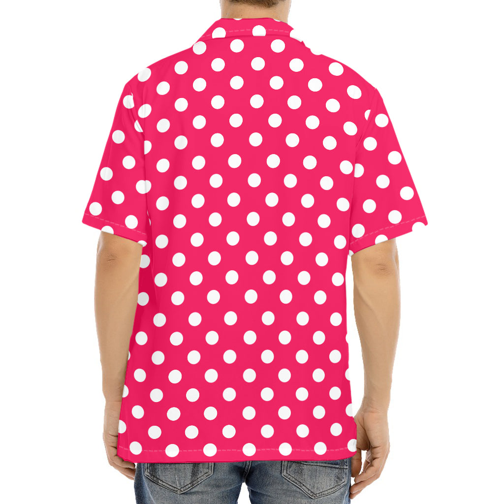 Hot Pink And White Polka Dot Print Aloha Shirt