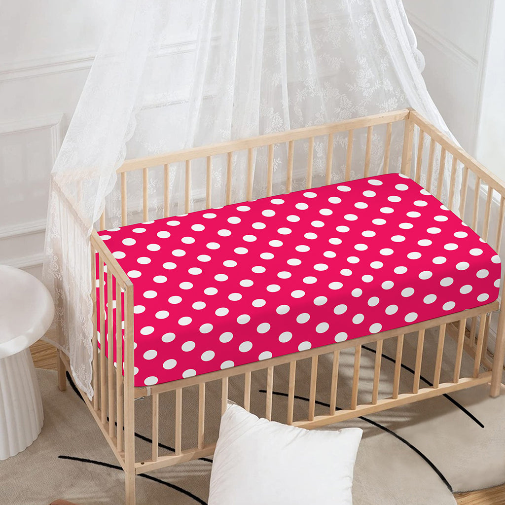 Hot Pink And White Polka Dot Print Baby Crib Sheet