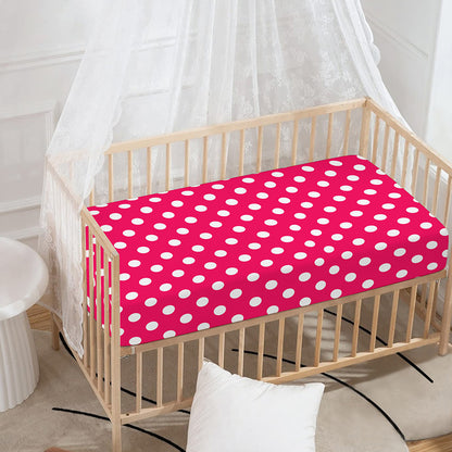Hot Pink And White Polka Dot Print Baby Crib Sheet