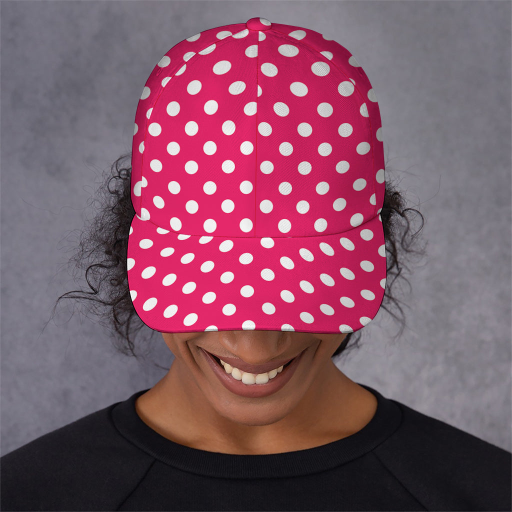 Hot Pink And White Polka Dot Print Baseball Cap