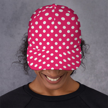 Hot Pink And White Polka Dot Print Baseball Cap