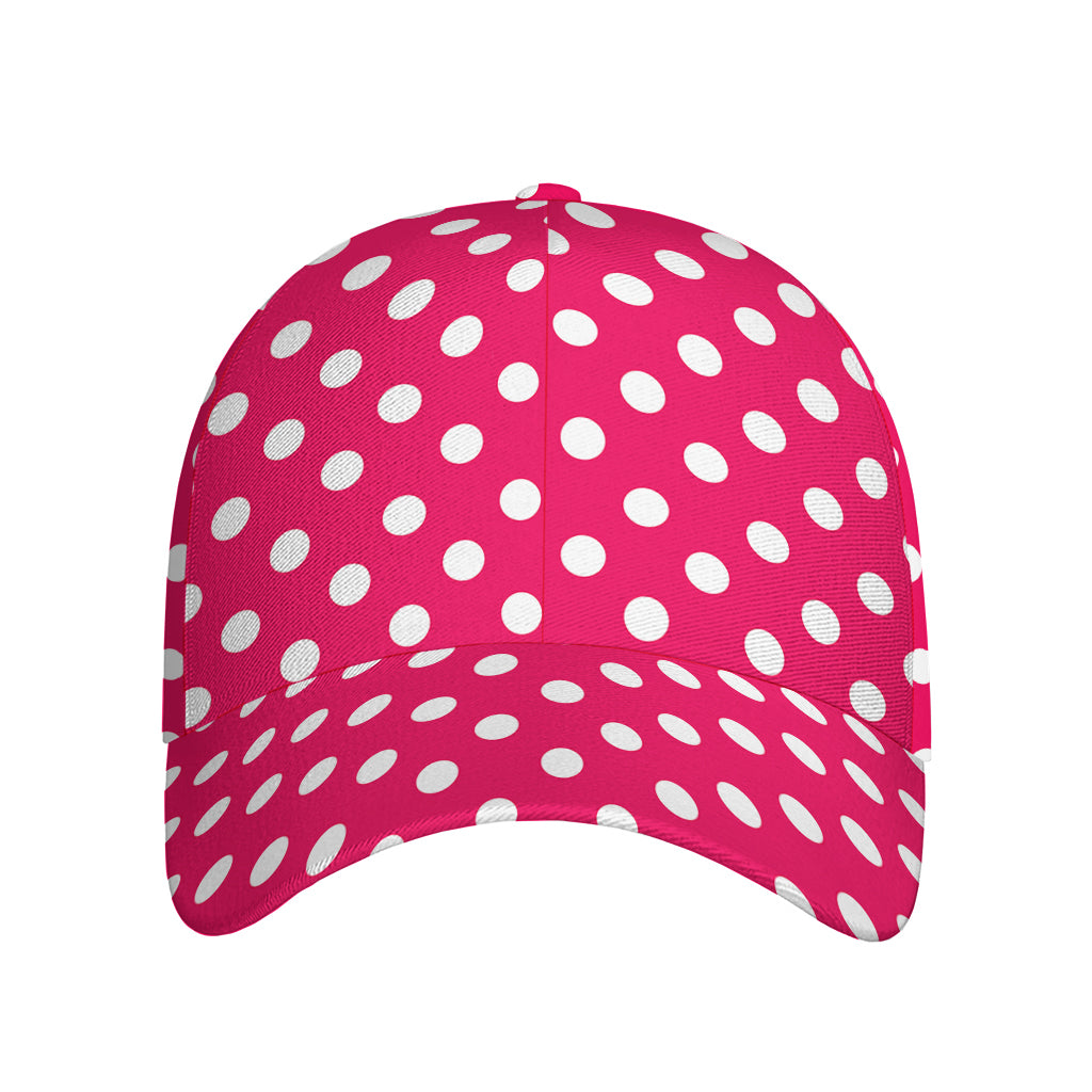 Hot Pink And White Polka Dot Print Baseball Cap