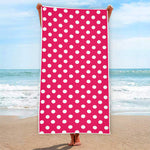 Hot Pink And White Polka Dot Print Beach Towel