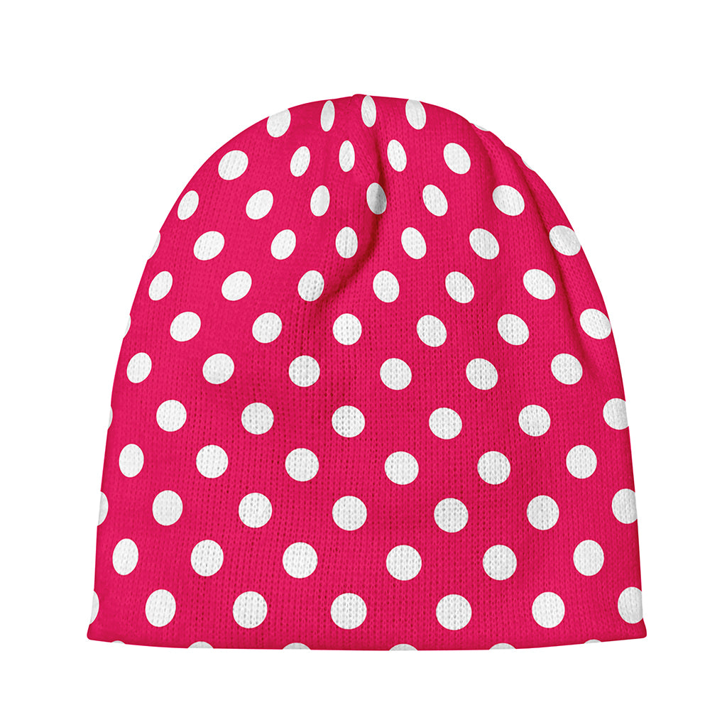 Hot Pink And White Polka Dot Print Beanie