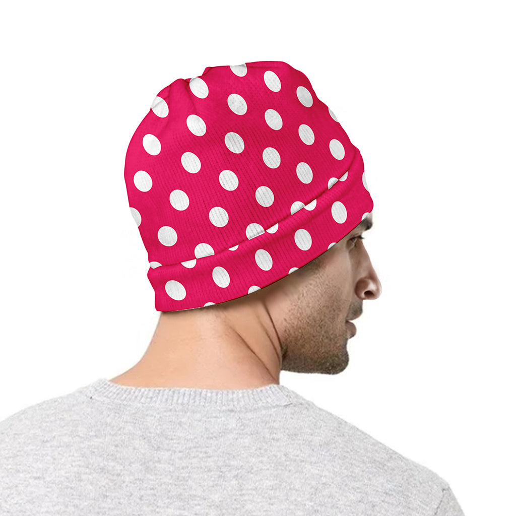 Hot Pink And White Polka Dot Print Beanie