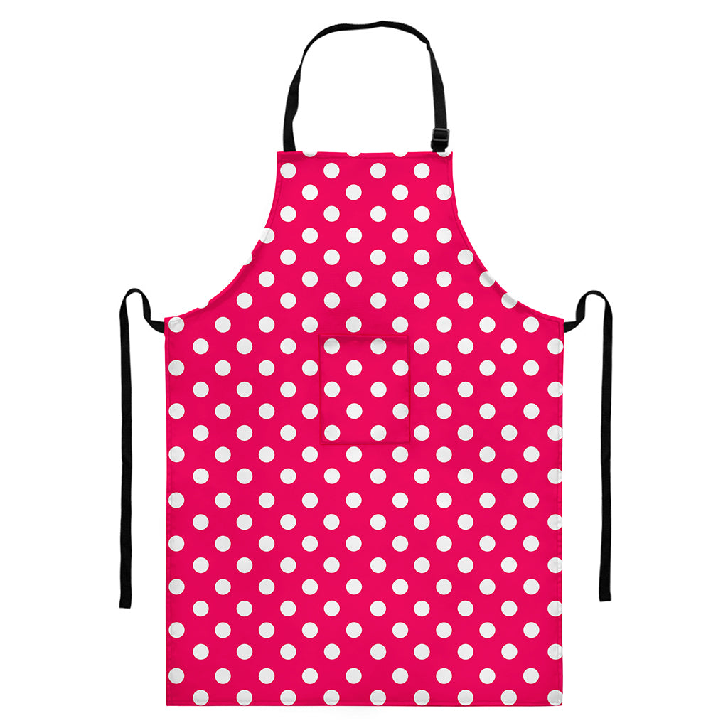 Hot Pink And White Polka Dot Print Bib Apron With Pocket