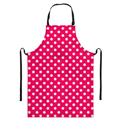 Hot Pink And White Polka Dot Print Bib Apron With Pocket