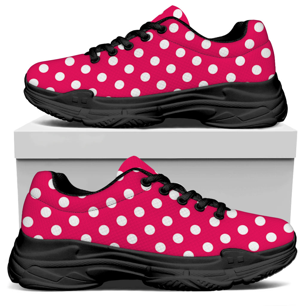 Hot Pink And White Polka Dot Print Black Chunky Shoes