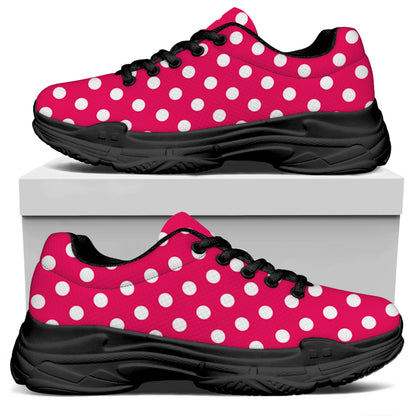 Hot Pink And White Polka Dot Print Black Chunky Shoes