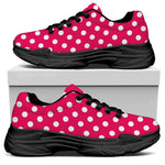 Hot Pink And White Polka Dot Print Black Chunky Shoes