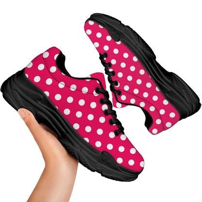 Hot Pink And White Polka Dot Print Black Chunky Shoes