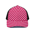 Hot Pink And White Polka Dot Print Black Mesh Trucker Hat