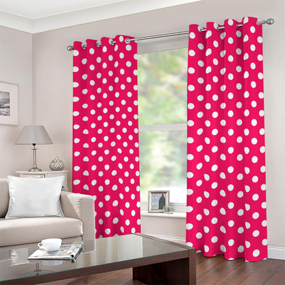 Hot Pink And White Polka Dot Print Blackout Grommet Curtains