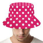 Hot Pink And White Polka Dot Print Bucket Hat