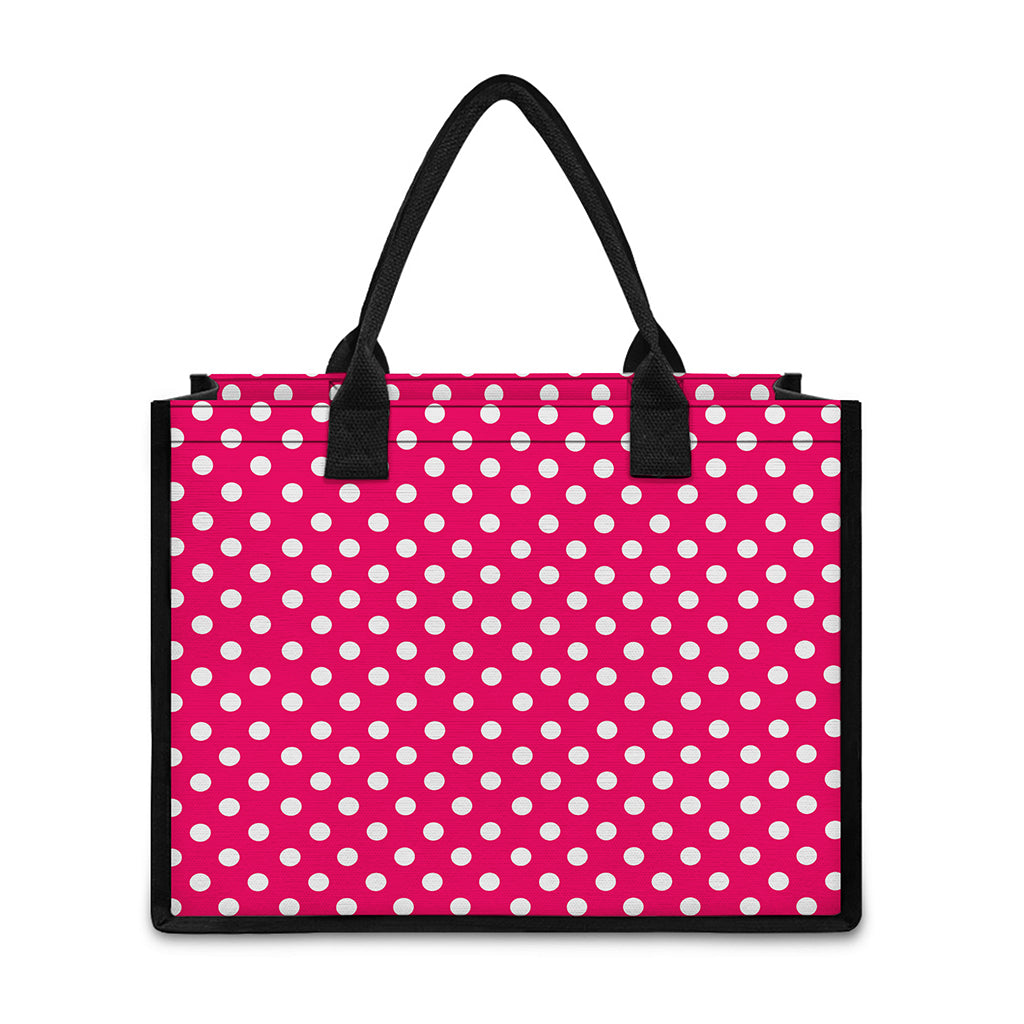 Hot Pink And White Polka Dot Print Canvas Tote Bag