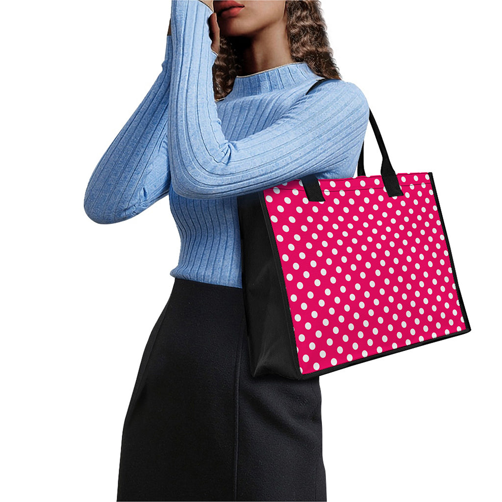 Hot Pink And White Polka Dot Print Canvas Tote Bag