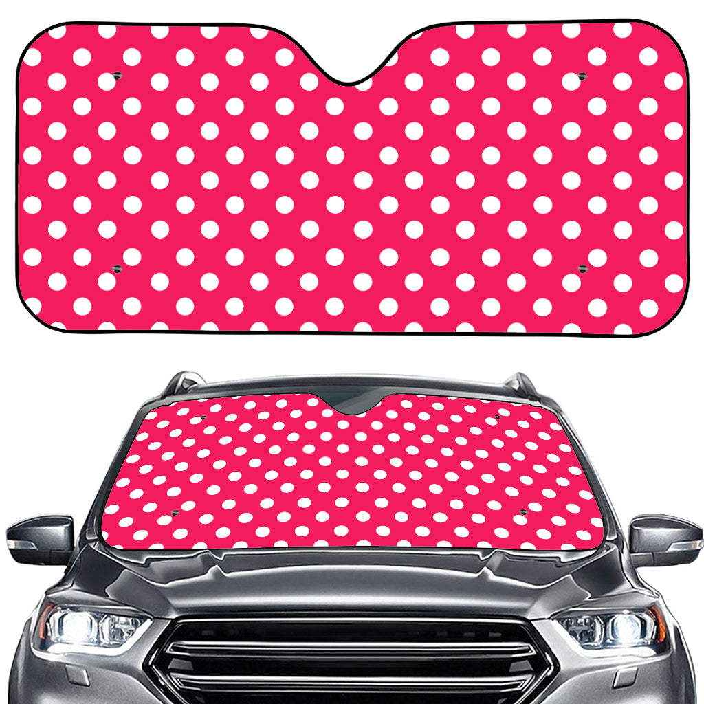 Hot Pink And White Polka Dot Print Car Windshield Sun Shade