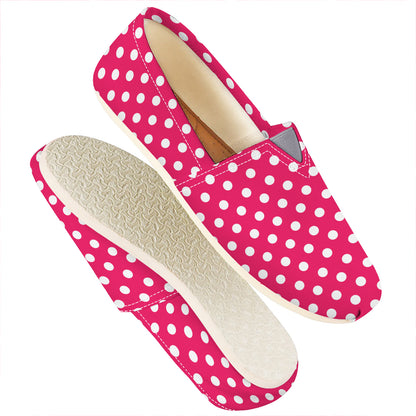 Hot Pink And White Polka Dot Print Casual Shoes