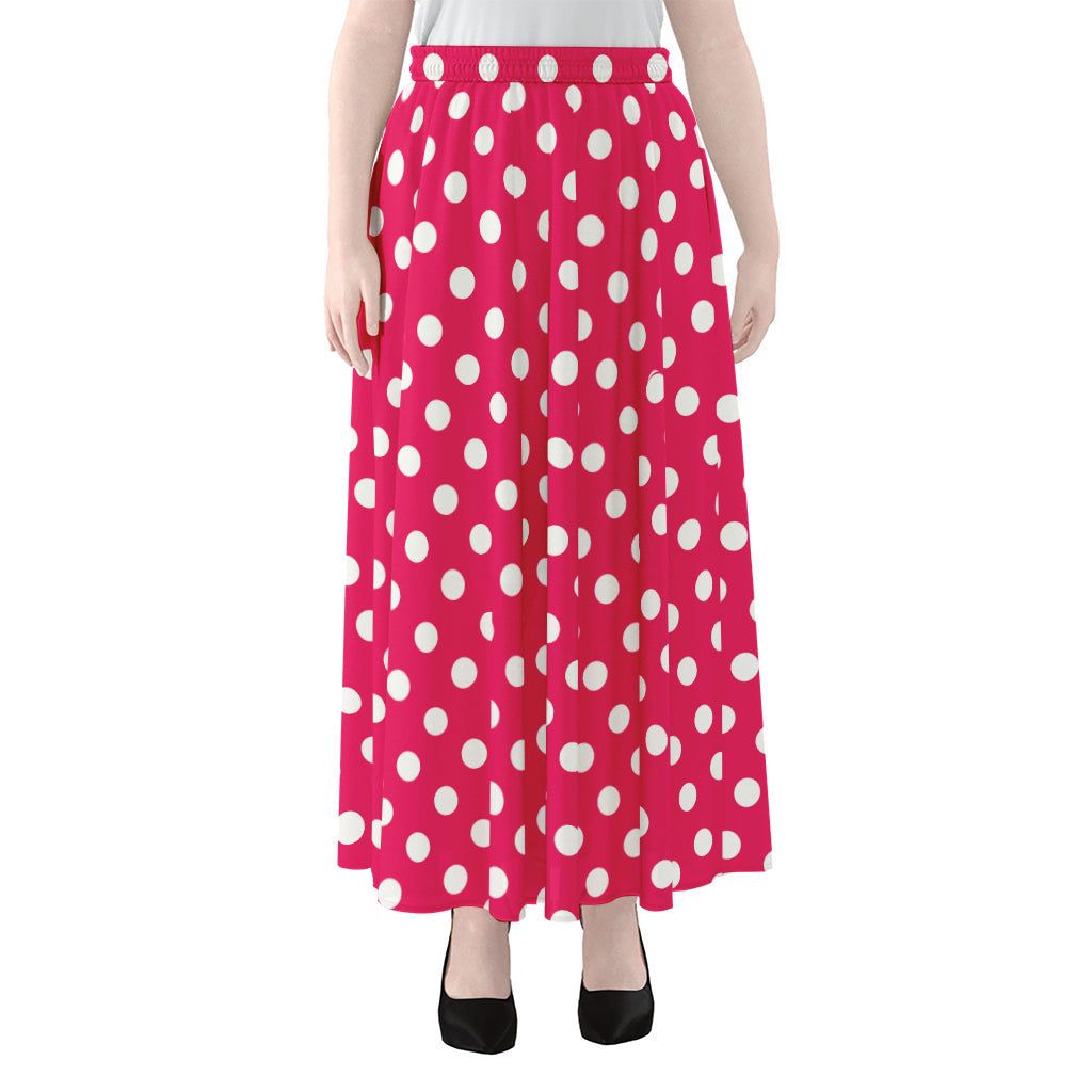 Hot Pink And White Polka Dot Print Chiffon Maxi Skirt