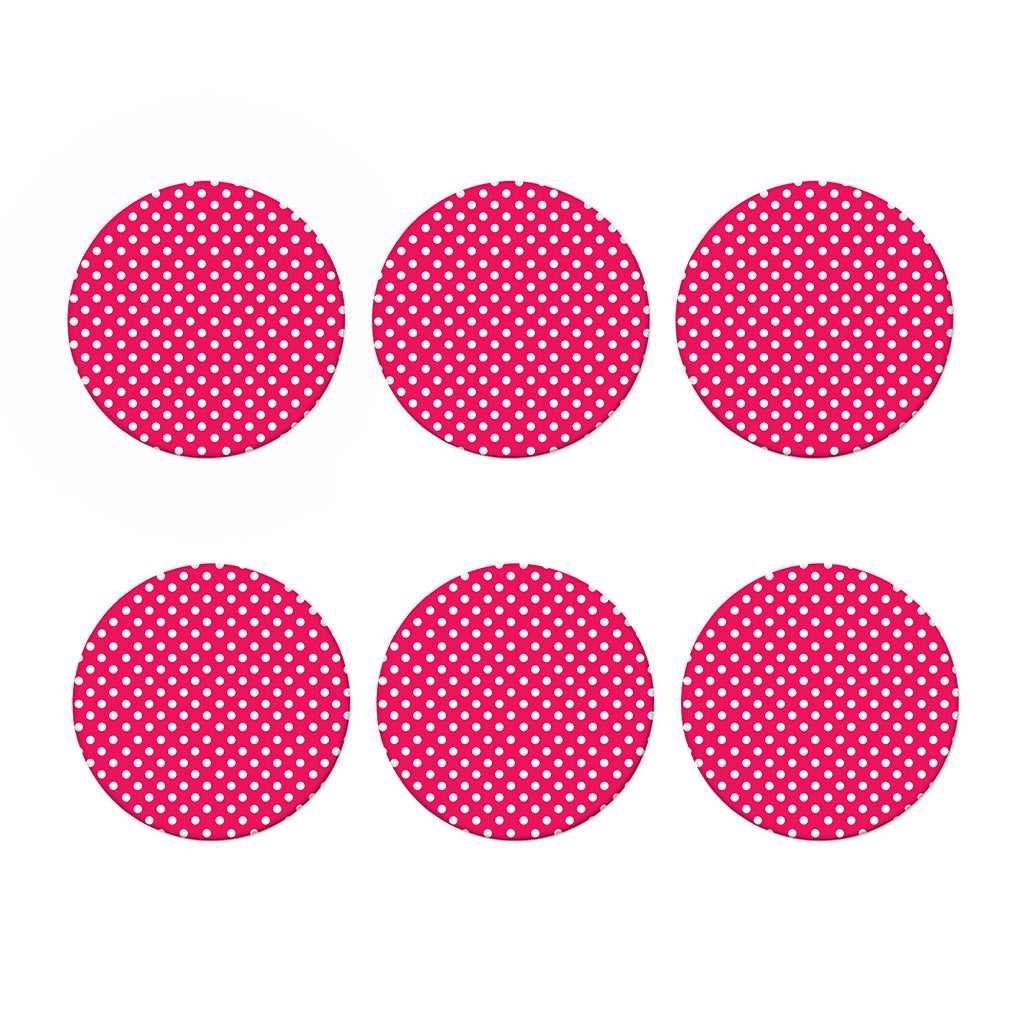 Hot Pink And White Polka Dot Print Coaster Set