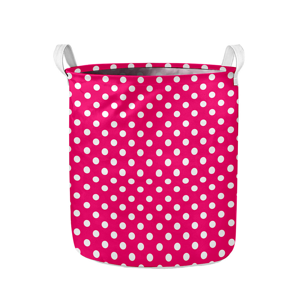 Hot Pink And White Polka Dot Print Collapsible Laundry Basket