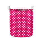 Hot Pink And White Polka Dot Print Collapsible Laundry Basket