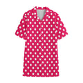 Hot Pink And White Polka Dot Print Cotton Hawaiian Shirt