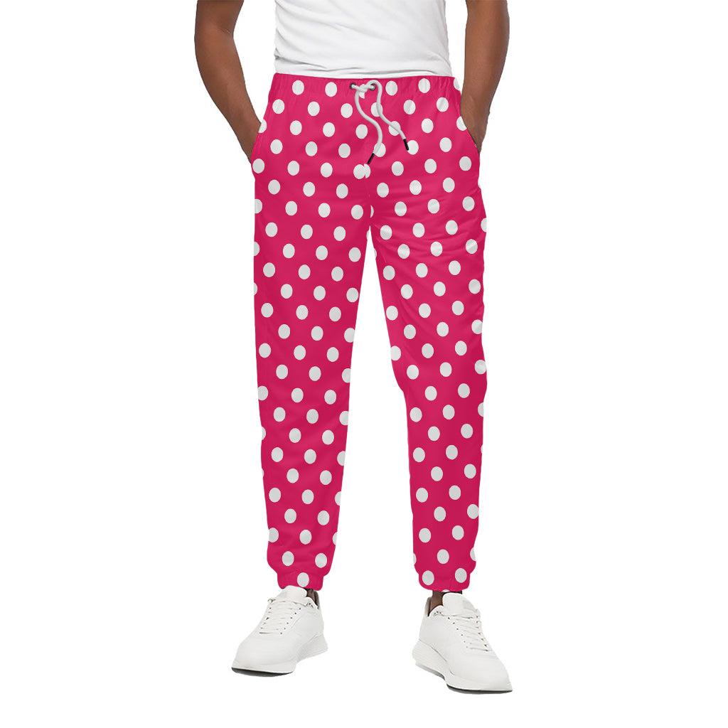 Hot Pink And White Polka Dot Print Cotton Pants
