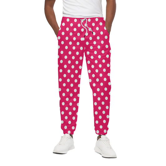 Hot Pink And White Polka Dot Print Cotton Pants