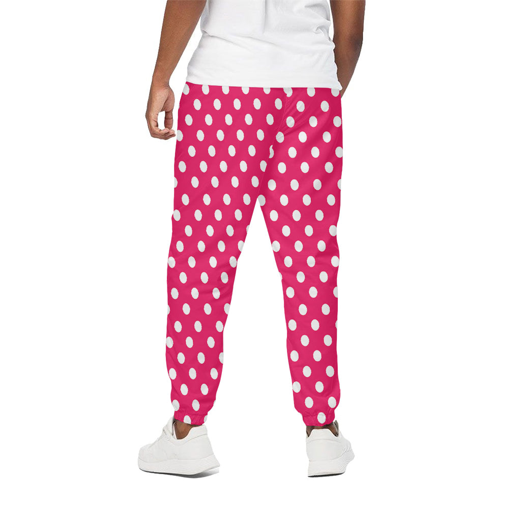 Hot Pink And White Polka Dot Print Cotton Pants