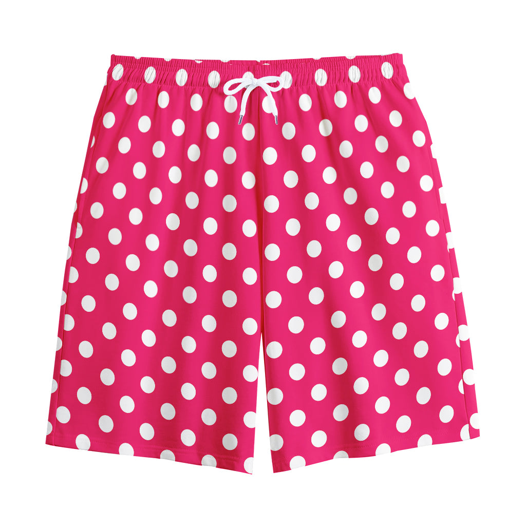 Hot Pink And White Polka Dot Print Cotton Shorts