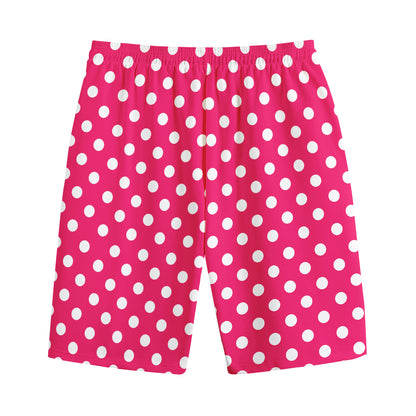 Hot Pink And White Polka Dot Print Cotton Shorts