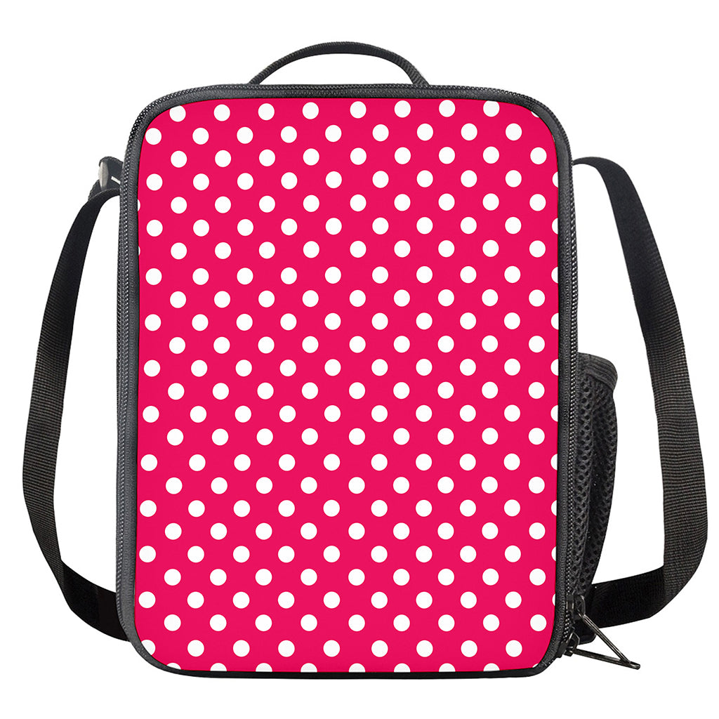 Hot Pink And White Polka Dot Print Crossbody Lunch Bag