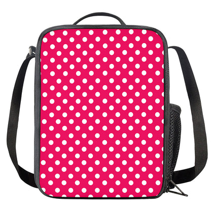 Hot Pink And White Polka Dot Print Crossbody Lunch Bag