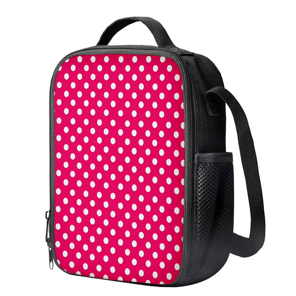 Hot Pink And White Polka Dot Print Crossbody Lunch Bag