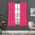 Hot Pink And White Polka Dot Print Grommet Curtain Panels