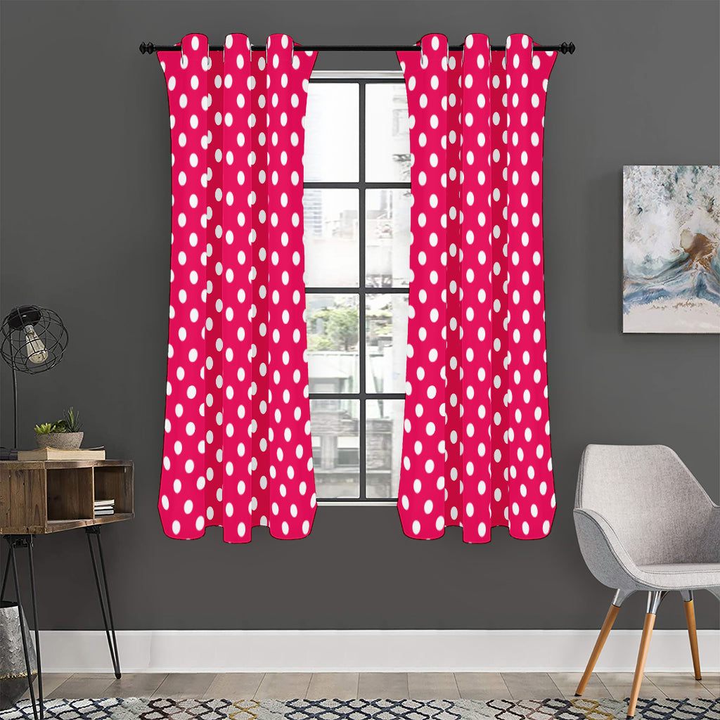 Hot Pink And White Polka Dot Print Curtain