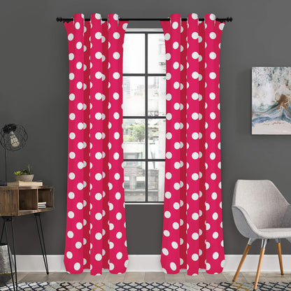 Hot Pink And White Polka Dot Print Curtain