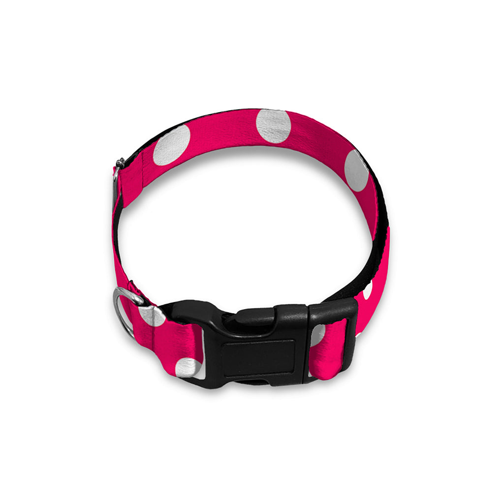 Hot Pink And White Polka Dot Print Dog Collar