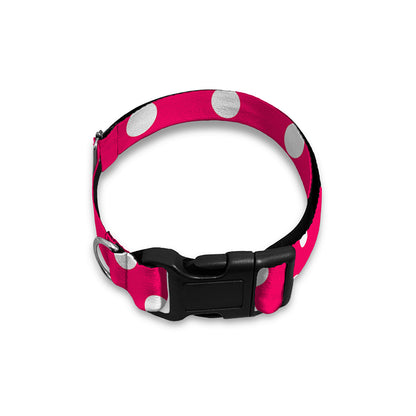 Hot Pink And White Polka Dot Print Dog Collar
