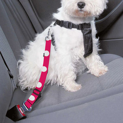 Hot Pink And White Polka Dot Print Dog Seat Belt